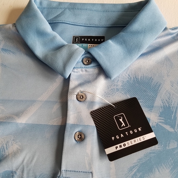 NWT PGA Tour PRO Series Golf Shirt Size XL Blue Palm Tree Print - Picture 5 of 9